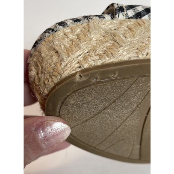 American Eagle Black Gingham Slingback Buckle Wedge Espadrilles Sandal Size 9 - Picture 12 of 14